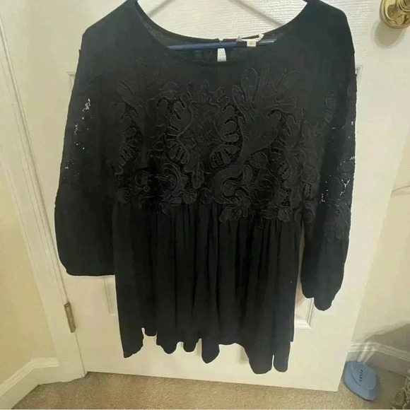 Anthropologie Deletta Long Sleeve Black Lace Desi Top Medium Beautiful - Picture 7 of 11